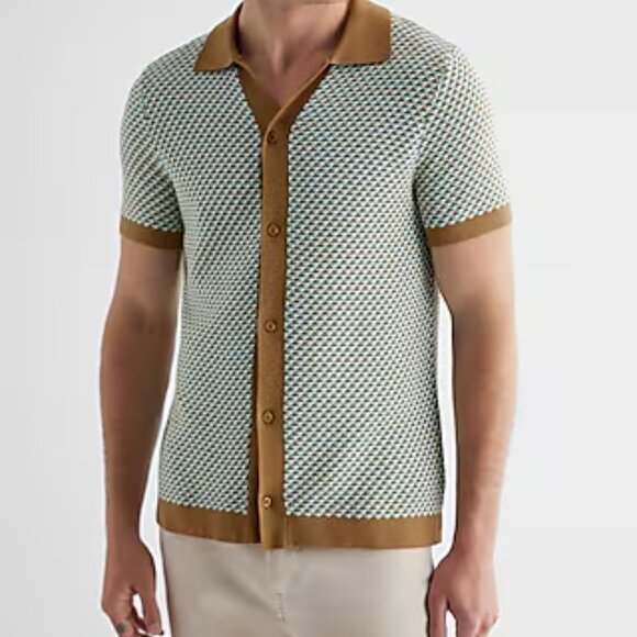 Express Other - EXPRESS Men's NEW Geo Print Short Sleeve knit Retro Sweater Button Up SIZE SMALL